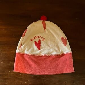 Vintage styled, Burberry beanie. Cream and red with little hearts!